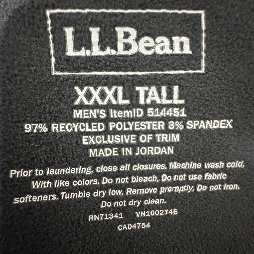 LL Bean Mens Windproof Softshell Jacket Black XXXL 3XL Tall Ripstop Full Zip
